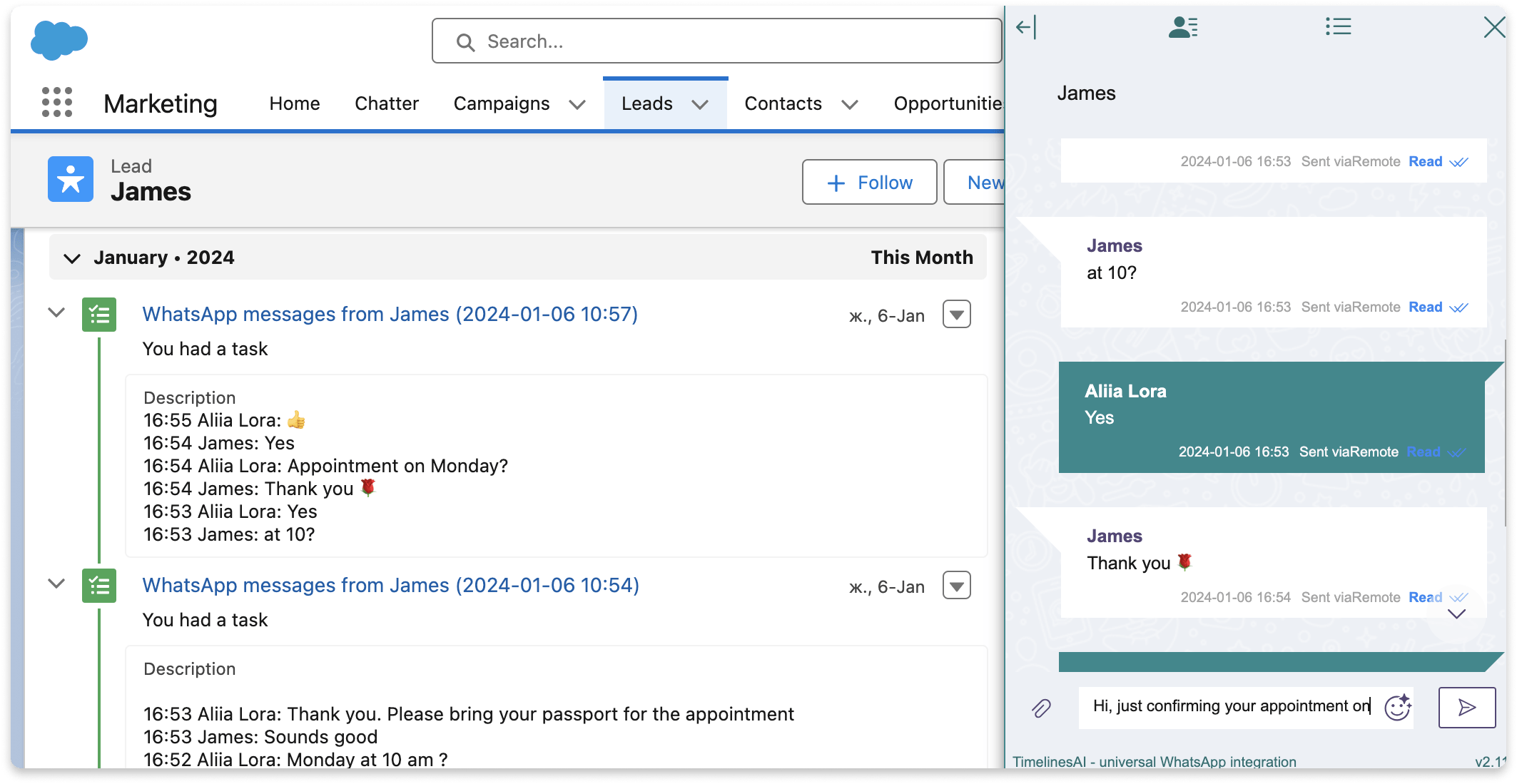 Salesforce and WhatsApp integration for multiple numbers
